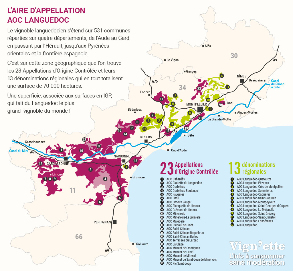 Carte des appellations des vins de France et cépages 